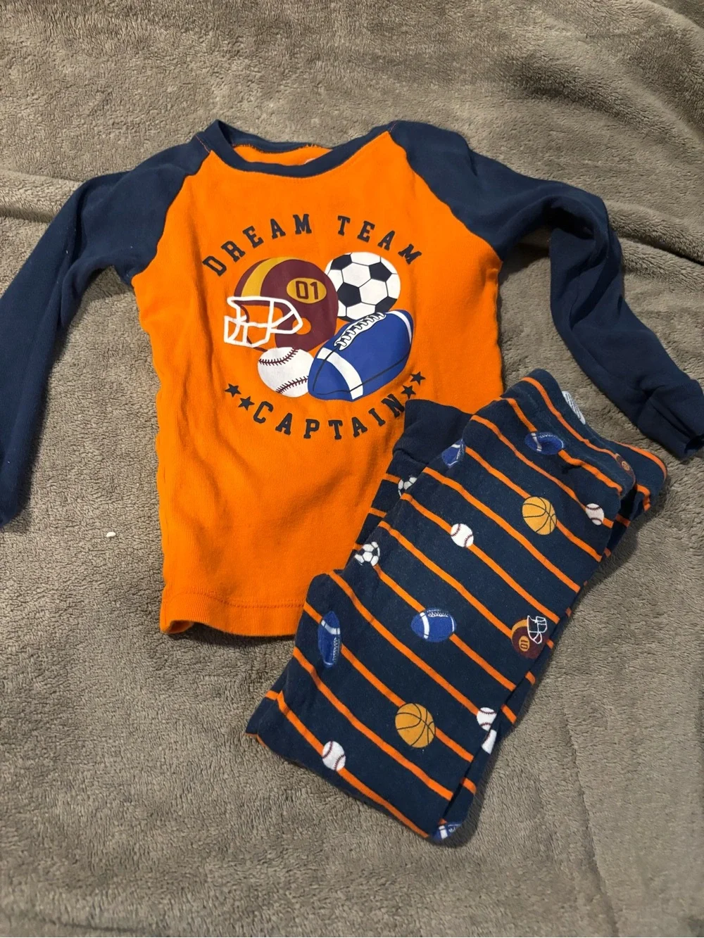 Orange & Navy 'Dream Team Captain' Kids Pajama Set
